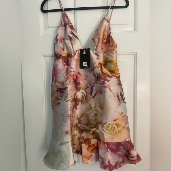 NWT ABS Allen Schwartz Floral Satin Slip Dress Size 0 Made in USA